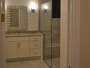 Custom tile and dual sinks in master bathroom